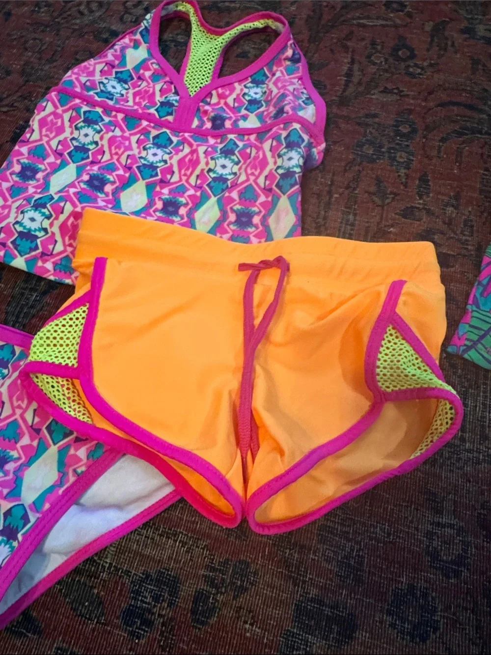 Kids Neon Pink & Orange Swim Set